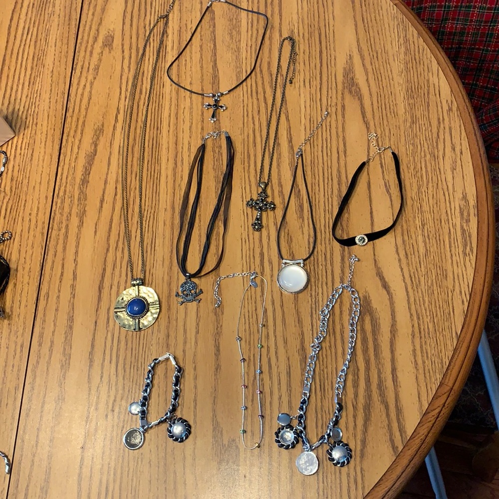 8 necklaces 1 bracelet  lia Sophia costume jewelry choker cross crystal skull